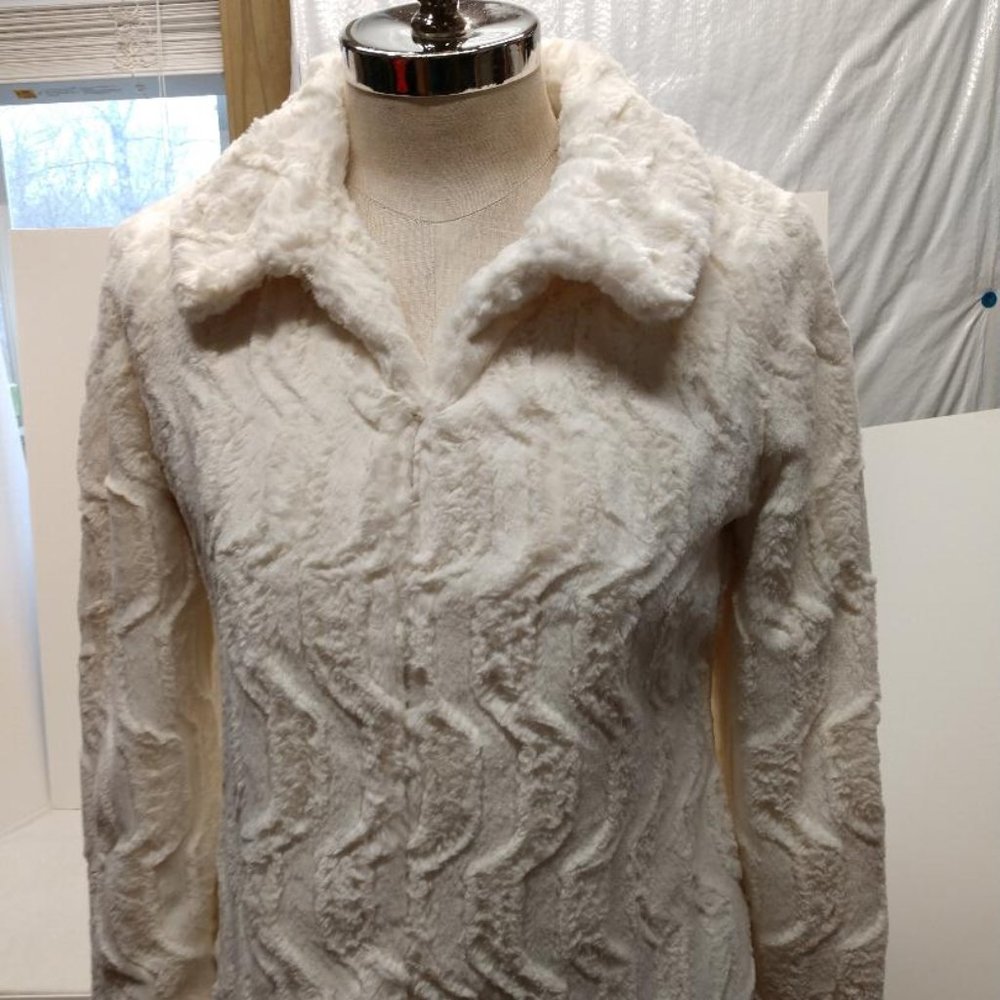 Laura Ashley White Faux White Fur Jacket - Small